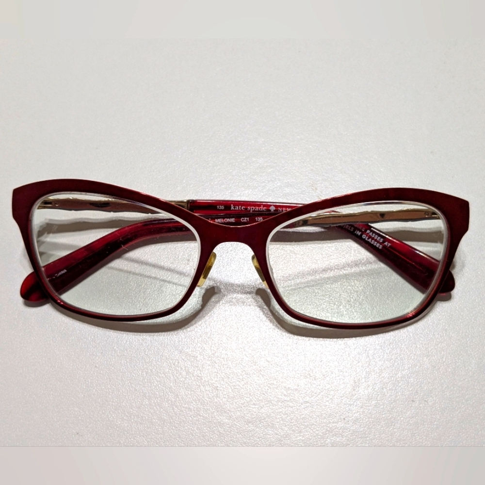 kate spade Red Cat-Eye Glasses with Gold Accents